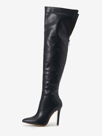 ブラック 女性のブーツ スティレットヒール ポインテッドトゥ PU レザー レッド オーバー ザ ニー ブーツ