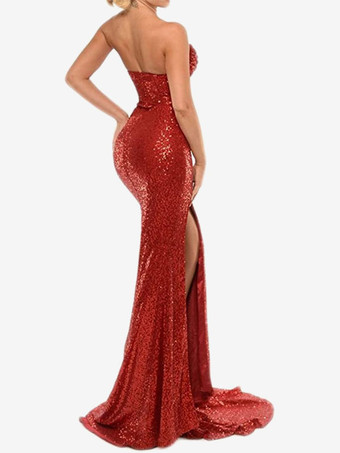 イブニングドレス シース ストラップレス スパンコール付き トレイン フォーマルパーティードレス