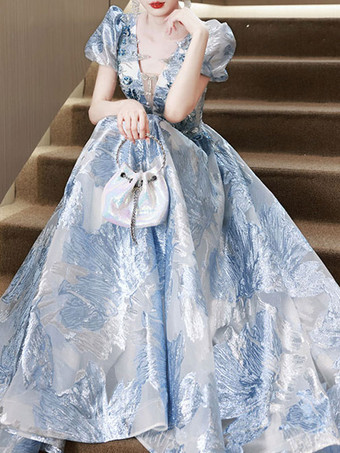 プロムドレス レース Vネック Aライン 半袖 パーティードレス