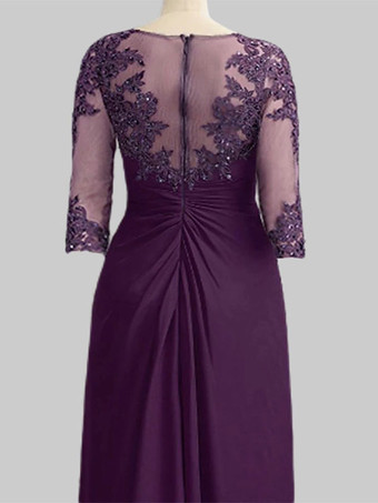 マザードレスバトーネイビーネック3/4レングススリーブシースビーズフロアレングスゲストドレスウェディング用