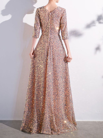 プロムドレス スパンコール Vネック Aライン ハーフスリーブ パーティードレス