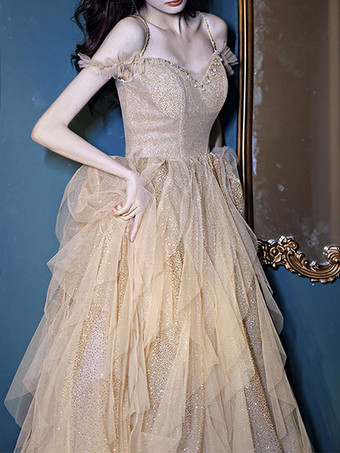 プロムドレス Aライン バトーネック スパンコール ノースリーブ パーティードレス