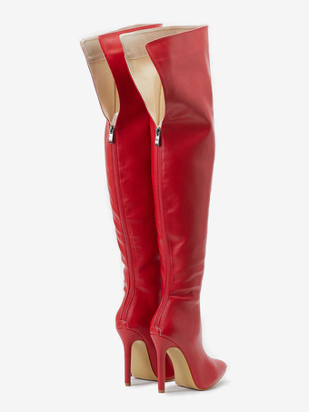 女性のブーツ スティレットヒール ポインテッドトゥ PU レザー レッド オーバー ザ ニー ブーツ