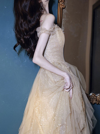 プロムドレス Aライン バトーネック スパンコール ノースリーブ パーティードレス