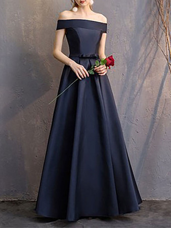 イブニングドレス Aライン バトーネック マキシレングス 半袖 レースアップ ポリエステル フォーマルパーティードレス