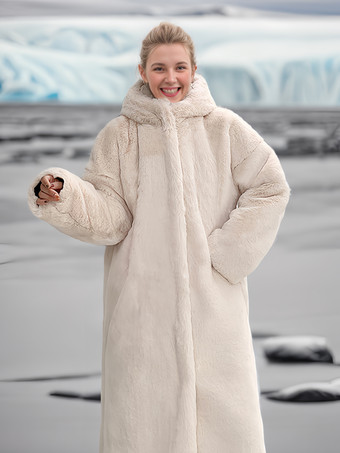 アプリコット女性用フェイクファーコート フード付き 冬用 エコフレンドリー ロングジャケット 2025