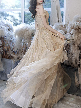 プロムドレス Aライン バトーネック スパンコール ノースリーブ パーティードレス