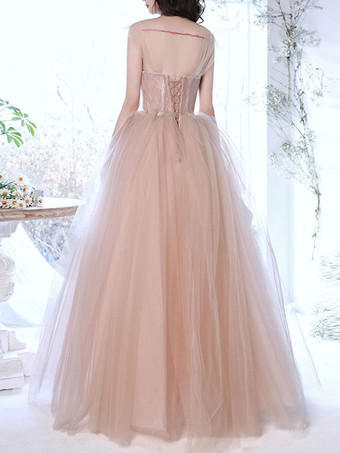 プロムドレス チュール ストラップレス Aライン 半袖 結婚式のゲストドレス