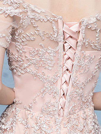 イブニングドレス Aライン バトーネック レース マキシレングス フォーマルパーティードレス