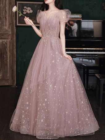 プロムドレス Aライン ストラップレス レース 半袖 パーティードレス