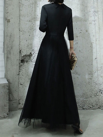 Abito da sera A-Line con scollo a V in tulle fino al pavimento Abiti da festa formali