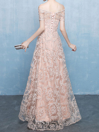 イブニングドレス Aライン バトーネック レース マキシレングス フォーマルパーティードレス