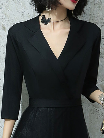 Abito da sera A-Line con scollo a V in tulle fino al pavimento Abiti da festa formali