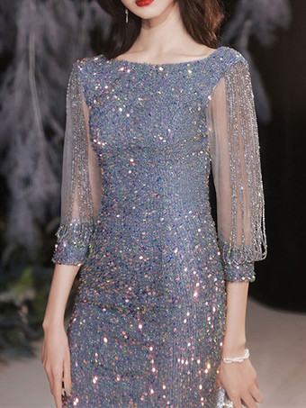 イブニングドレス マーメイド ジュエルネック 足首丈 半袖 ジッパー レース フォーマルパーティードレス