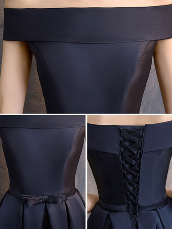 イブニングドレス Aライン バトーネック マキシレングス 半袖 レースアップ ポリエステル フォーマルパーティードレス