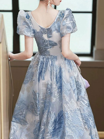 プロムドレス レース Vネック Aライン 半袖 パーティードレス