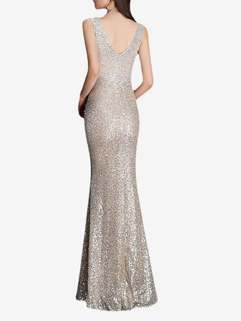 イブニングドレス マーメイド Vネック マキシレングス ノースリーブ ジッパー ポリエステル フォーマルディナードレス