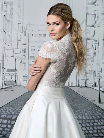 ショートウェディングドレス 2025年 Vネック 半袖 Aライン マキシレングス ブライダルドレス 自由なカスタマイズ