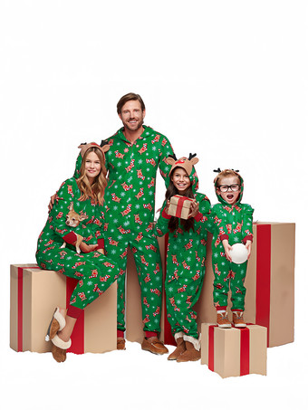グリーン 親子ペア クリスマス パジャマ クリスマス柄 家族お揃い レッド ポリエステル 着ぐるみ パジャマ 大人用 寝巻き