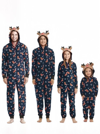 ブルー 親子ペア クリスマス パジャマ クリスマス柄 家族お揃い レッド ポリエステル 着ぐるみ パジャマ 大人用 寝巻き