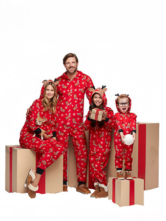 Familien Weihnachtspyjamas Weihnachtsmuster Rot Overall Faschingskostüme