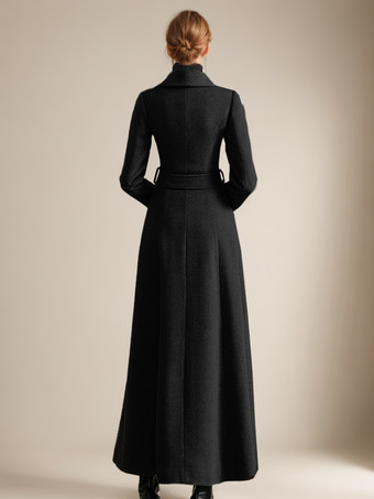 Manteau long en laine mélangée pour femme grand revers vintage croisé ligne A pleine longueur vêtements d'extérieur d'hiver 2025