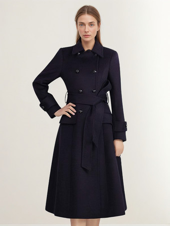 Outerwear For Woman Dark Navy Sash Winter Coat 2024