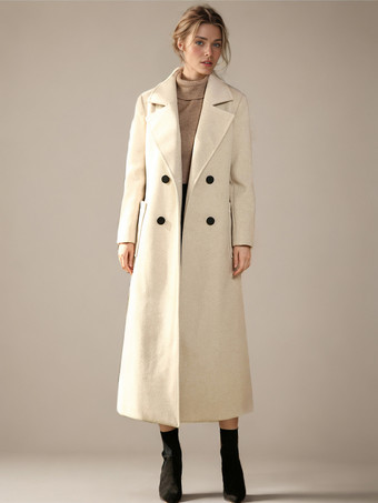Woolen Coat For Woman Turndown Collar White Winter Outerwear 2024