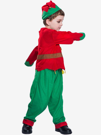 サンタコスプレ レッド クリスマス 男の子用 コスチューム クリスマスエルフ ポリエステル コスチューム キッズ用 トップス パンツ 帽子 カラーブロック ホリデーコスチューム