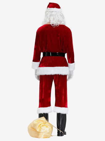 男性のクリスマスコスチュームフルセットブルゴーニュポリエステルファイバーハットサッシュグローブポリエステルカラーブロッククリスマスホリデーコスチューム