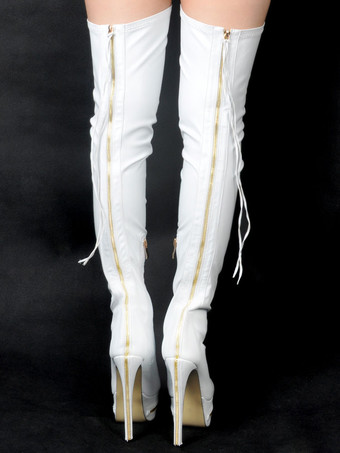 サイハイブーツ ハイヒール レディース ブラック レザー バックジッパー セクシー ブーツ オーバーニー パーティーシューズ