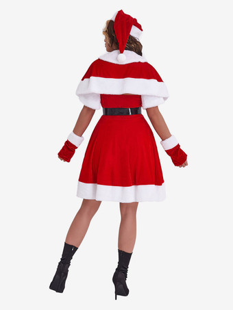 女性のクリスマスチュニックドレス赤いポリエステルファイバーグローブサッシドレスポリエステルカラーブロッククリスマスホリデーコスチューム