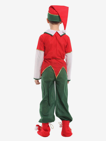 サンタコスプレ レッド クリスマス 男の子用 コスチューム クリスマスエルフ ポリエステル コスチューム キッズ用 シューズカバー トップス パンツ サッシュベルト 帽子 カラーブロック ホリデーコスチューム