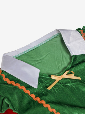 女性のクリスマスチュニックドレスグリーンポリエステルファイバードレス帽子パンストポリエステルカラーブロッククリスマスホリデーコスチューム