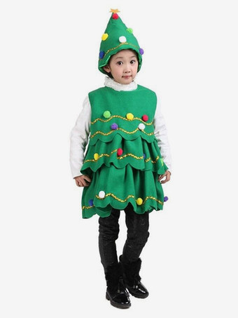 クリスマスグリーンサンタツリーコスチュームポリエステルファイバーハットドレスクリスマスホリデーコスチュームフルセット