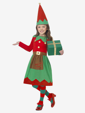 rouge Costume Elfe De Noël Enfants Robes Chapeau Filles Déguisements Noël Cadeau Enfant