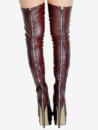 サイハイブーツ ハイヒール レディース ブラック レザー バックジッパー セクシー ブーツ オーバーニー パーティーシューズ