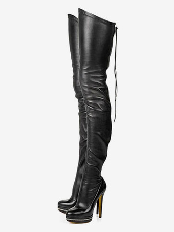 サイハイブーツ ハイヒール レディース ブラック レザー バックジッパー セクシー ブーツ オーバーニー パーティーシューズ