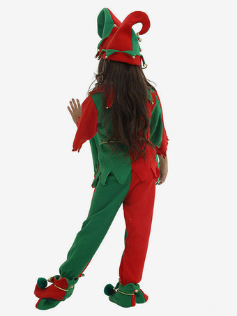 サンタコスプレ レッド クリスマス クリスマスエルフ コスチューム ポリエステル キッズ用 コスチューム シューズカバー トップス パンツ 帽子 バイカラー ホリデーコスチューム