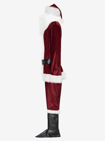 男性のクリスマスコスチュームフルセットブルゴーニュポリエステルファイバーハットサッシュグローブポリエステルカラーブロッククリスマスホリデーコスチューム