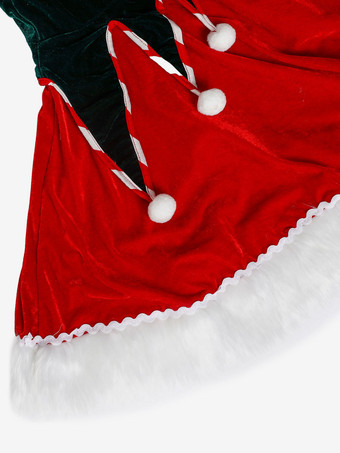 クリスマスレッドグリーンポリエステルファイバーショートドレスホリデーコスチュームフルセット