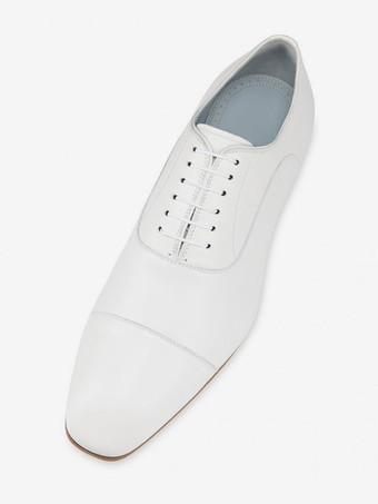 男性用ドレスシューズ オックスフォード ホワイト スクエアトゥ オープンレース ウェディング プロムシューズ