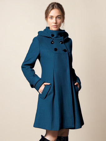 Woman Coat High Collar Long Sleeves Winter Outerwear