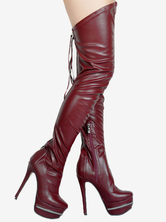 サイハイブーツ ハイヒール レディース ブラック レザー バックジッパー セクシー ブーツ オーバーニー パーティーシューズ