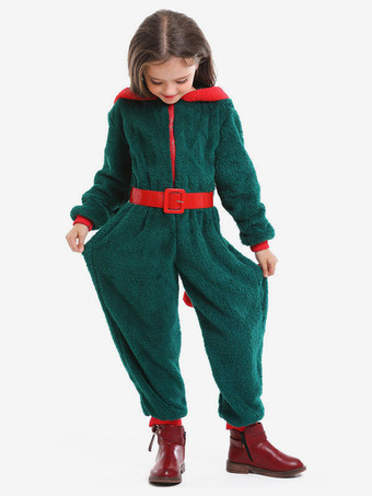 クリスマスグリーンポリエステルファイバークリスマスホリデーコスチュームのキッズジャンプスーツ