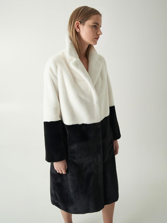 Faux Fur Coats For Women Two Tone Long Outerwear