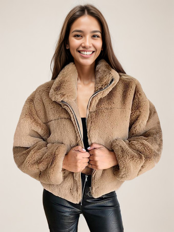 Faux Fur Coats For Women Stand Collar Winter Outerwear