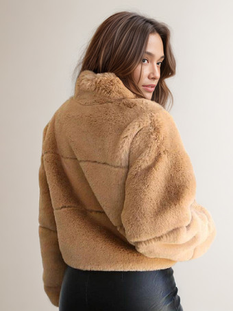 女性用フェイクファーコート スタンドカラー 冬用 環境に優しいファーコート