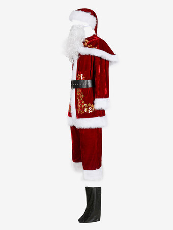 男性のクリスマスコスチュームフルセットブルゴーニュポリエステルファイバーハットサッシュグローブポリエステルカラーブロッククリスマスホリデーコスチューム