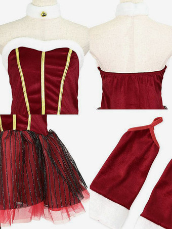 女性用 クリスマス セット 赤い帽子 ドレス 手袋 ポリエステル クリスマス ホリデー コスチューム